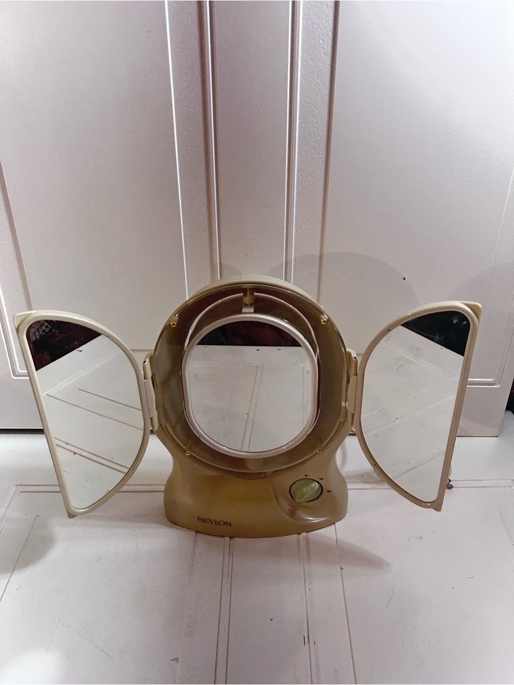 Vintage Revlon cream color Folding Triple-Panel Vanity Mirror